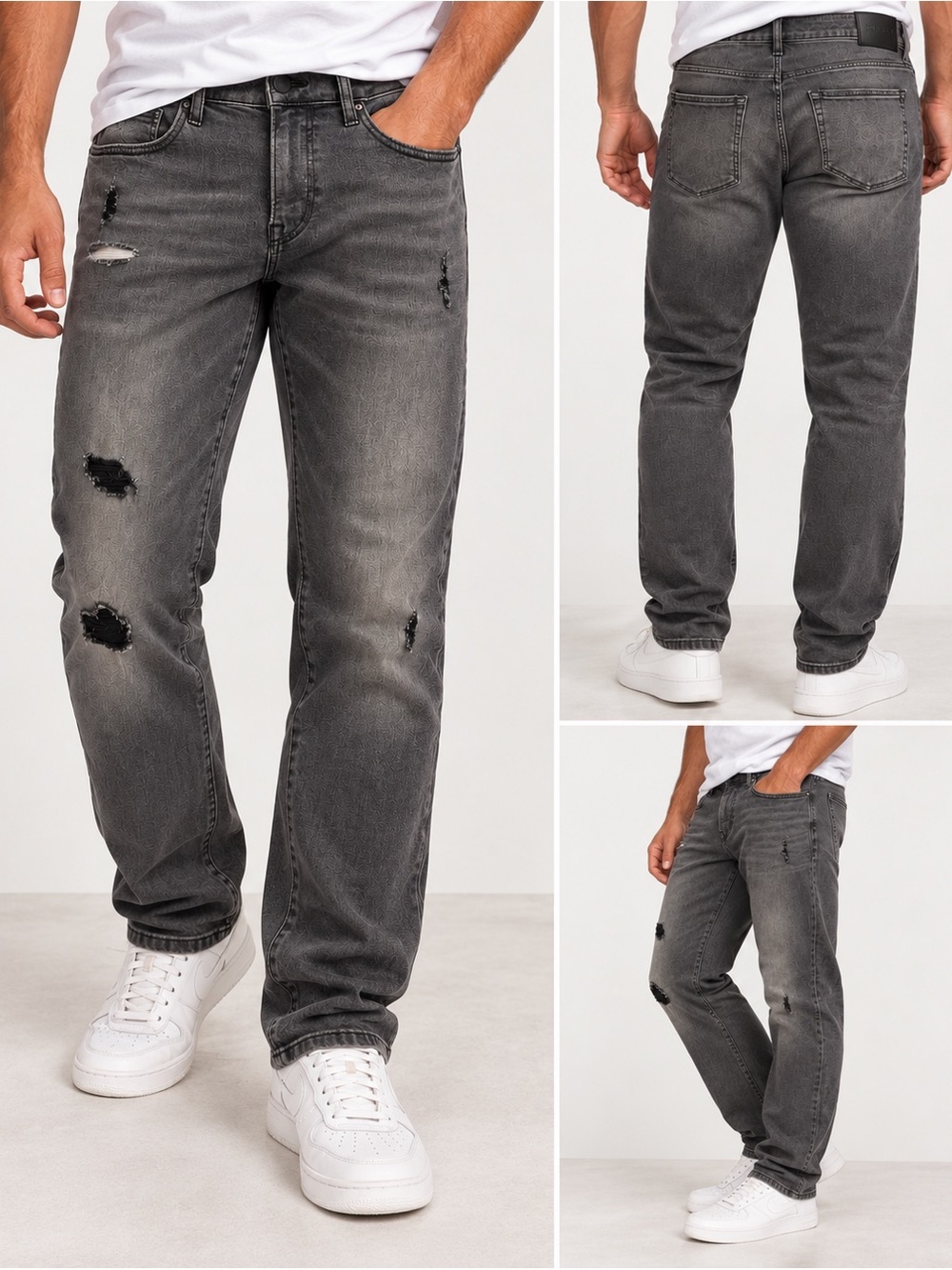Express Men’s Hyper Stretch Slim Jeans 32x30 Gray Distressed Stretch Denim